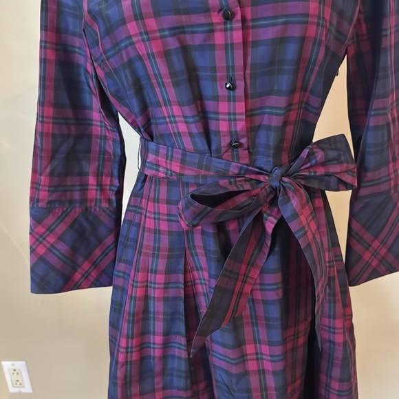 Talbots Petites Tartan Plaid Holiday Dress 8P Pink and Navy - Picture 2 of 7